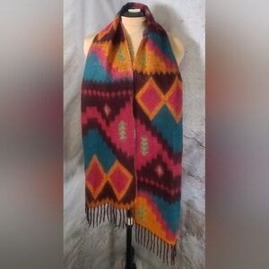 NWOT Soft Multicolor Geometric Pattern Scarf Orange Turquoise Pink Berry